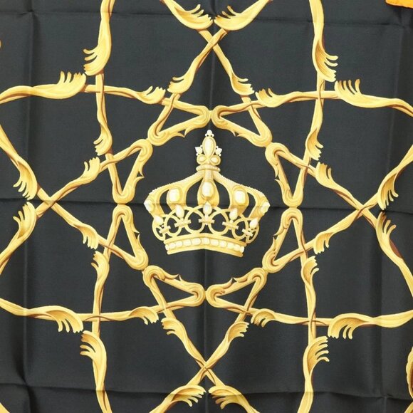 HERMES Carre 90 Scarf Crown Silk Yellow Auth am8845 - Picture 10 of 12